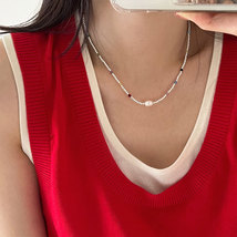 S925银彩色串珠巴洛克珍珠项链2023新款小众设计感百搭日常锁骨链