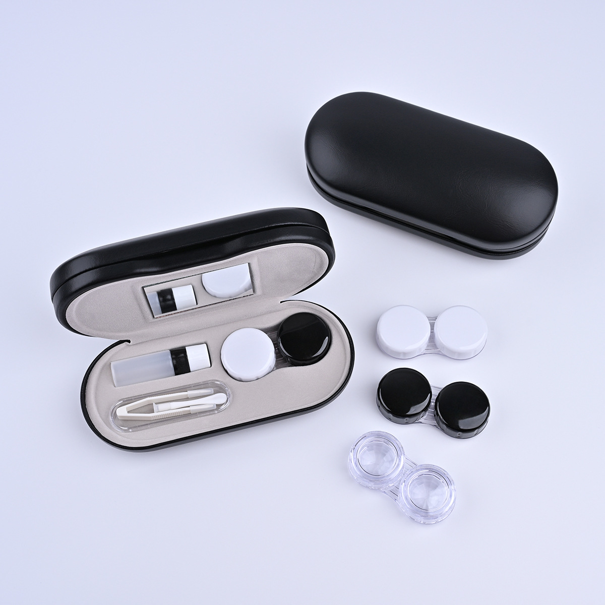 Double-layer glasses case, contact lens case M479, bright leather portable anti-pressure myopia eye case, beauty contact companion storage box
