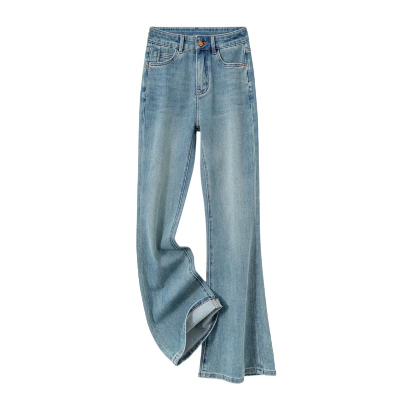 Leica four-sided stretch slightly flared jeans for women, high-waisted stretch slimming 9-inch long pants, new autumn high-end horseshoe pants details Picture