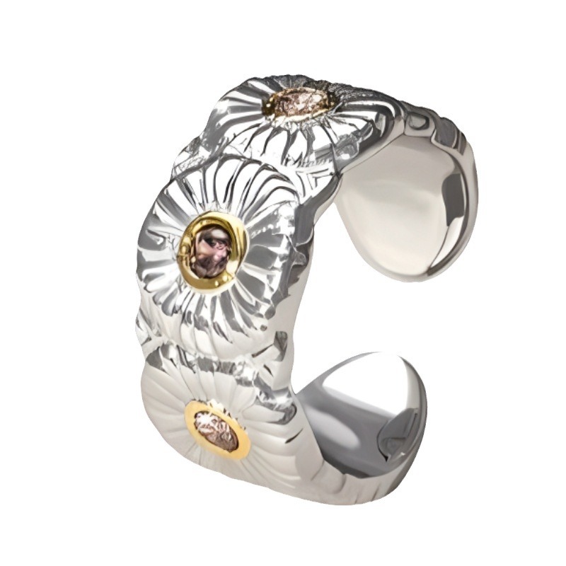A new Italian pure silver Daisy ring for women, a gold-plated and diamond-encrusted fabric home ring, a bestseller on Xiaohongshu Item Picture