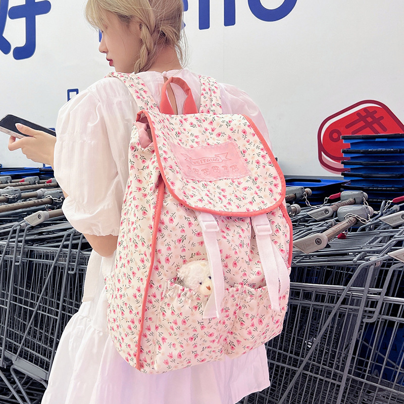 Cross-border cute girl schoolbag, campus high school and college student bag, backpack, Korean version large-capacity small floral women's backpack