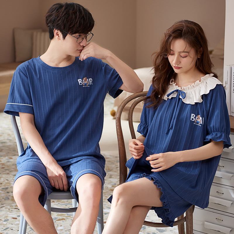 Summer couple pajamas for women, summer cotton, summer short sleeves and shorts for men, cartoon new home wear sets for women, Muji Specification image