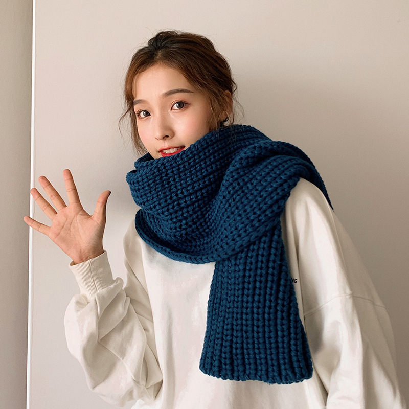 Scarf Female Autumn And Winter Korean Version Of All Students Winter Knitted Wool Solid Color Little Ladies Thick Warm Bib Male Specification drawing