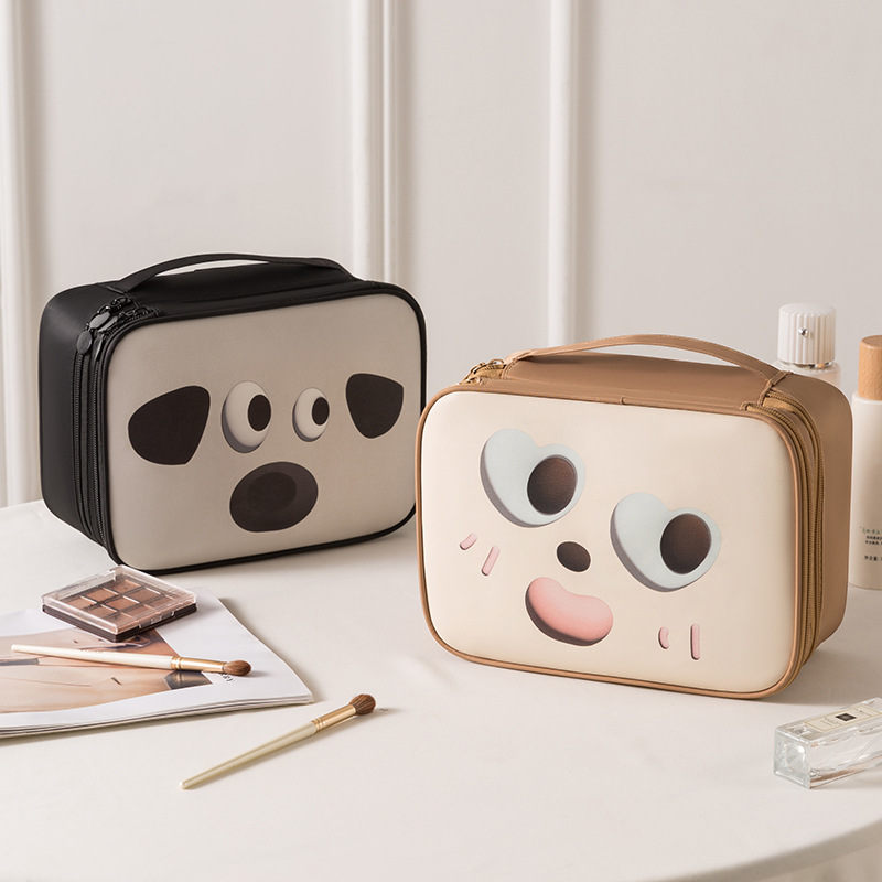 PU cartoon cute single and double-layer storage bag, hand-held large-capacity toiletry bag, cosmetics storage bag, water-resistant and portable