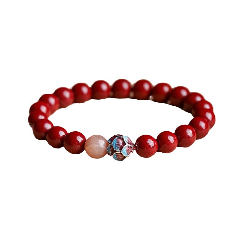 Natural high-content cinnabar raw stone bracelet, women's purple gold sand calming lotus, high-end zodiac year gift Item Picture