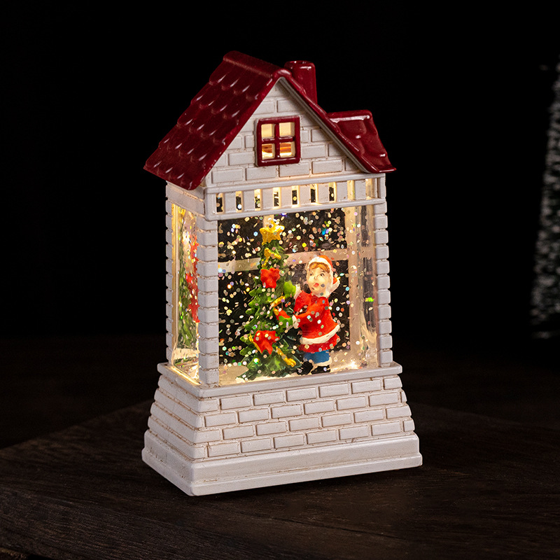 Christmas decorations: Santa Claus night lights, white European-style Christmas house ornaments, glowing Christmas gifts details Picture