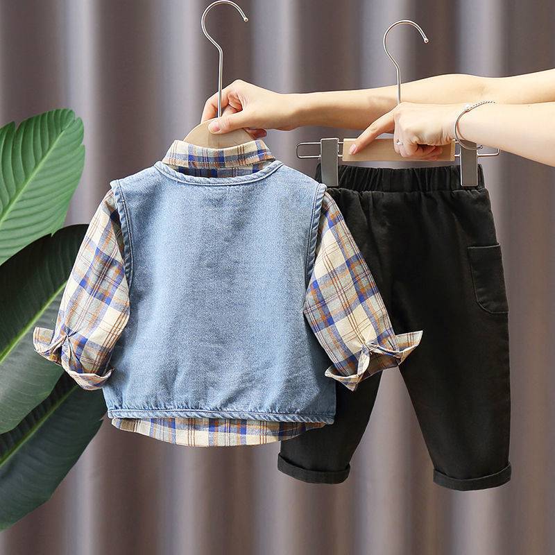 Autumn Children's Set, Boys' autumn Set, new Spring and autumn children's denim vest, cool three-piece set for infants and toddlers Specification image