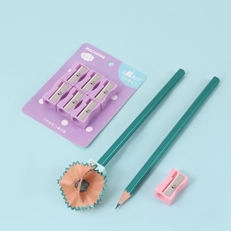 Macaron color bag Mini pencil sharpener manual square single-hole pencil sharpener children's cute student pencil sharpener details Picture
