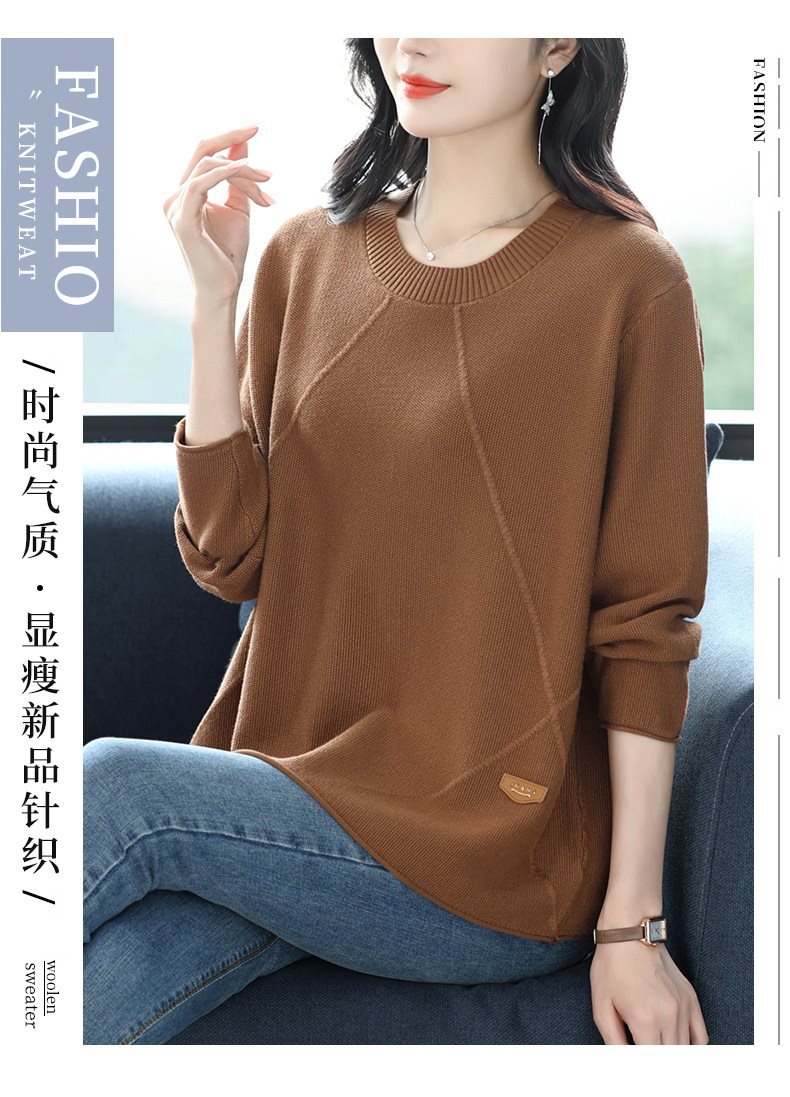 圆领针织打底衫秋冬时尚气质2024年新款女士毛衣宽松显瘦大码上衣详情2