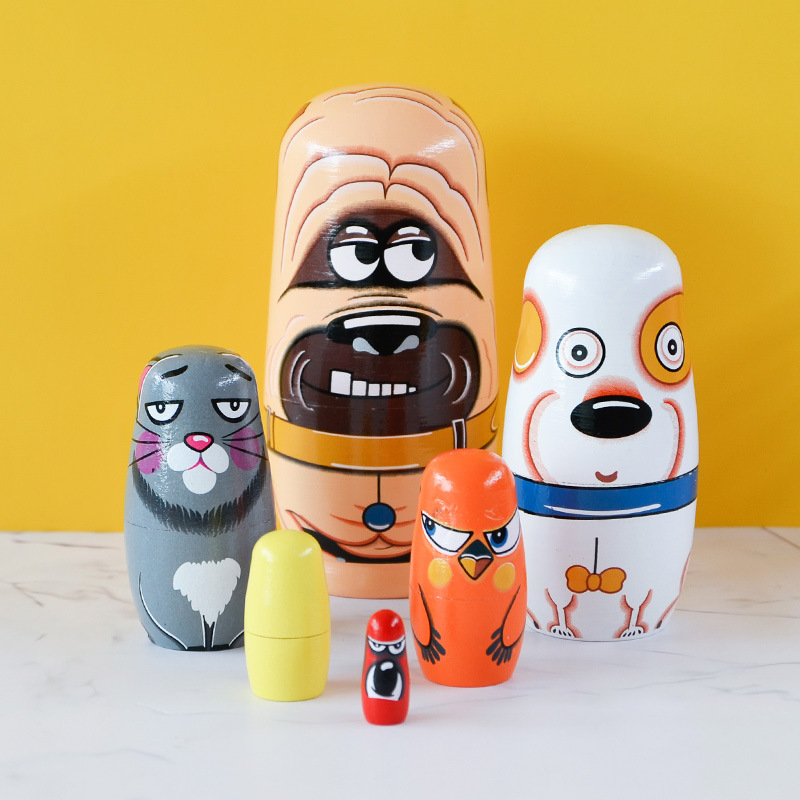 Russian Matryoshka six-layer Pug Matryoshka holwood ground painted decorative items, painted wooden handicrafts in stock details Picture