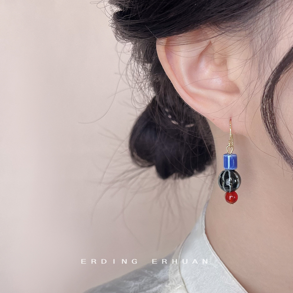 【 Blue and White Porcelain Series 】 Original design of handcrafted blue and white textured earrings for women, new Chinese-style scenic area earrings, women's factory Specification image