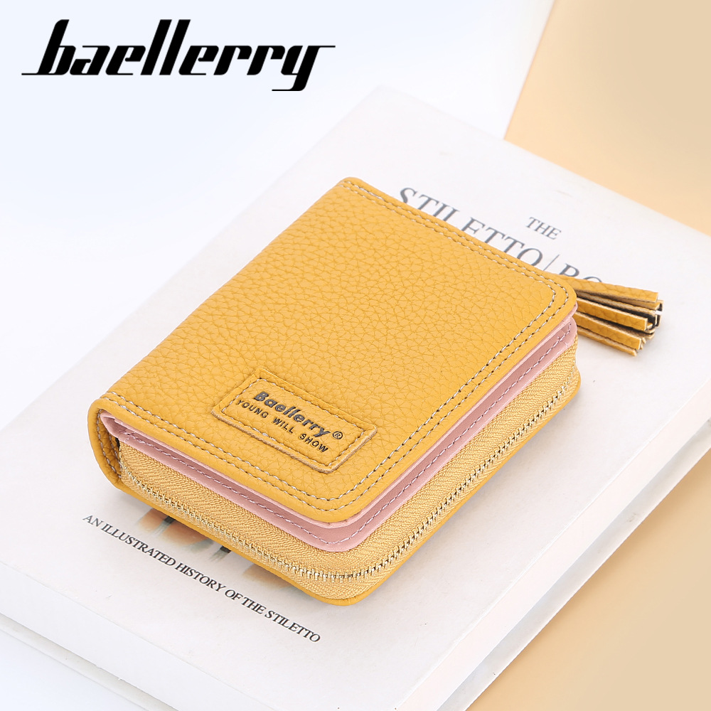 Baellerry Women's Short Purse Lychee Organ Card Bag Zipper Multi-Slot Tassel Card Clip Card Cover Woman full figure