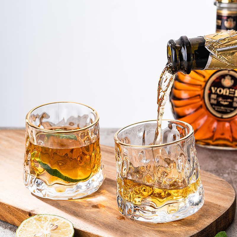 Japanese Whiskey Glass Creative Personality Gyro Rotating Water Glass Isn Wind Decompression Spin Tumbler Glass Gold Rimmed Glass High-End Atmosphere Bar Household Heat-Resistant Cup Specification drawing