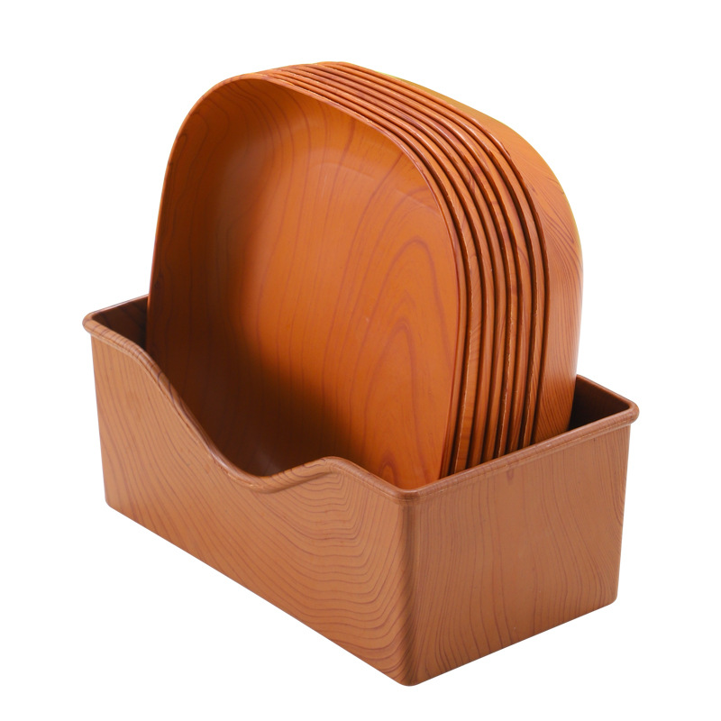 Wholesale of cross-border light luxury plastic, Japanese wood-grain imitation bone-spitting plates, household trays, snack and candy plastic plates from manufacturers Item Picture