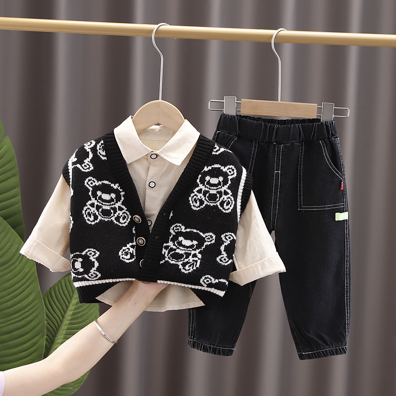 Children's set, boys' autumn wear, stylish 2022 New vest baby Spring and Autumn three-piece set, trendy baby clothing details Picture