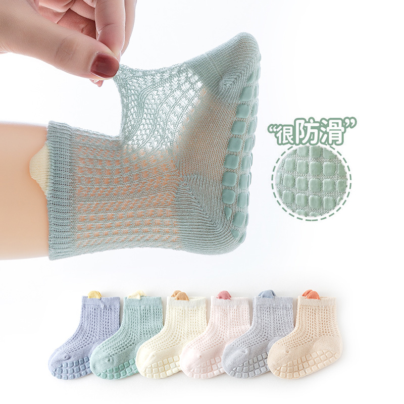 Spring and summer mesh thin boneless loose baby socks, anti-slip baby walking socks, breathable floor cotton parent-child socks
