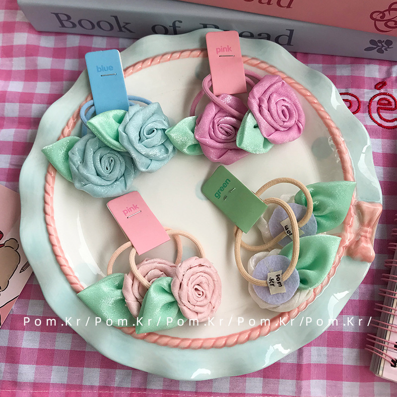 New rose hair band children's ponytail high-elastic and seamless leather band children's hair accessory details Picture