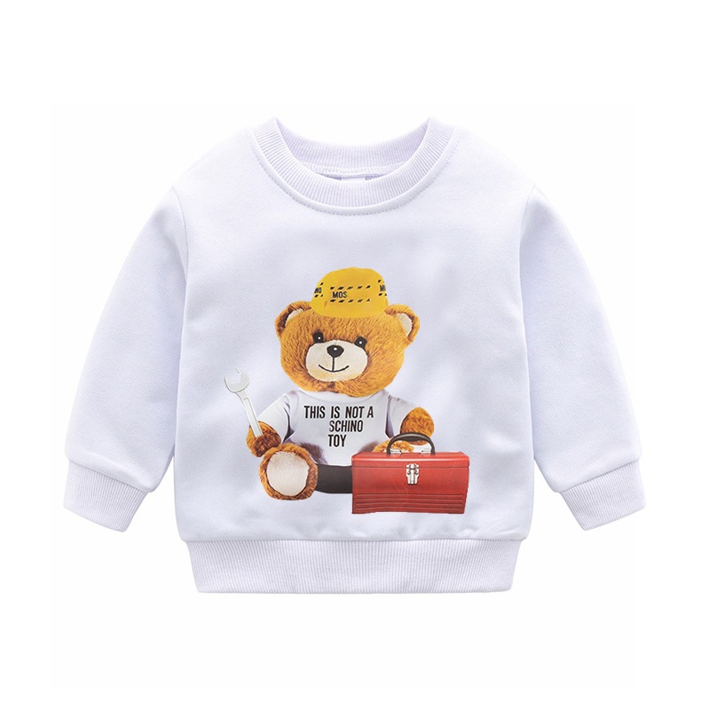 Autumn children's wear: Girls' hoodie, casual cartoon letter bear print, pure cotton boys' long-sleeved round-neck pullover top