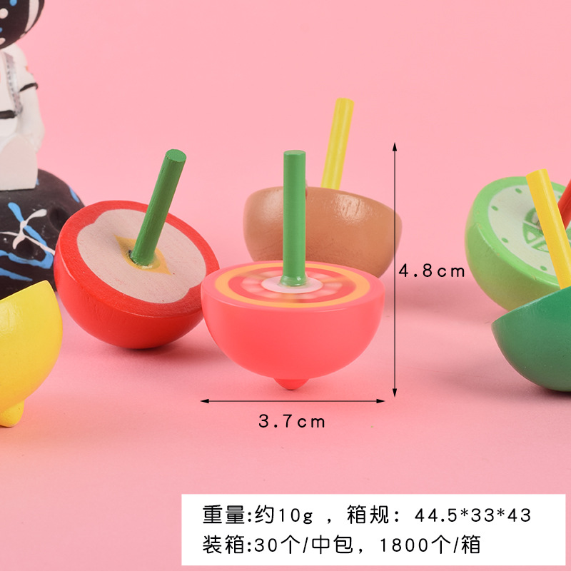 A large wooden fruit gyroscope with colorful fingers, a traditional and nostalgic wooden toy for children details Picture