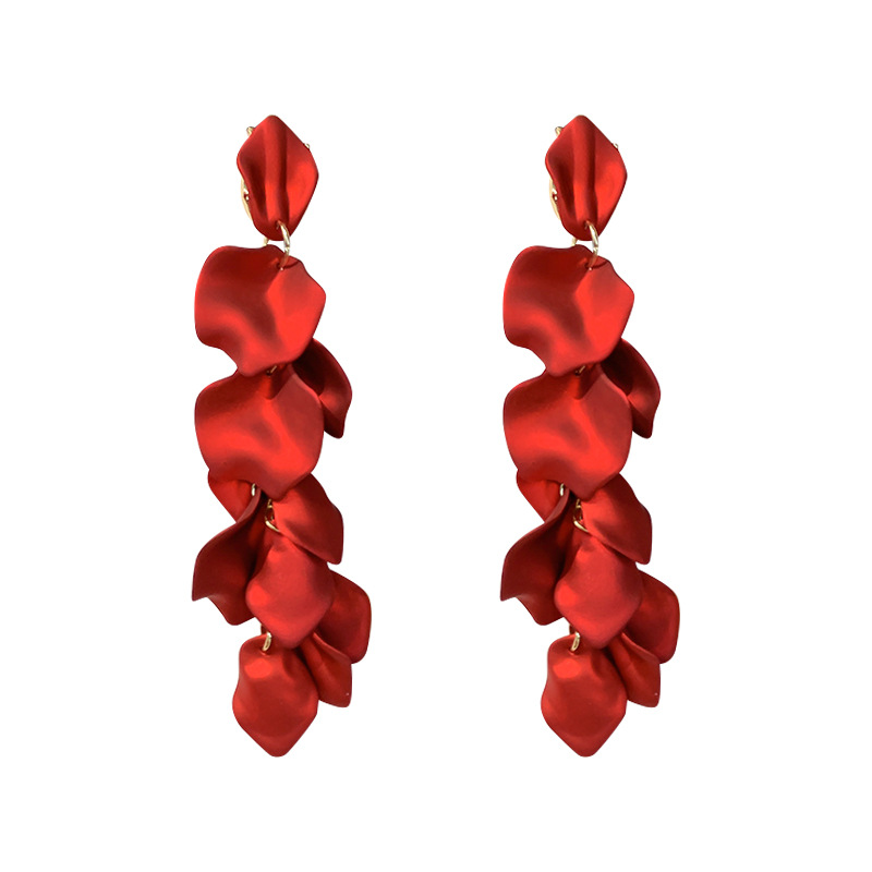European and American rose petal long tassel earrings, fashionable, ins, elegant, internet-famous, high-end, eco-friendly earrings for women Item Picture