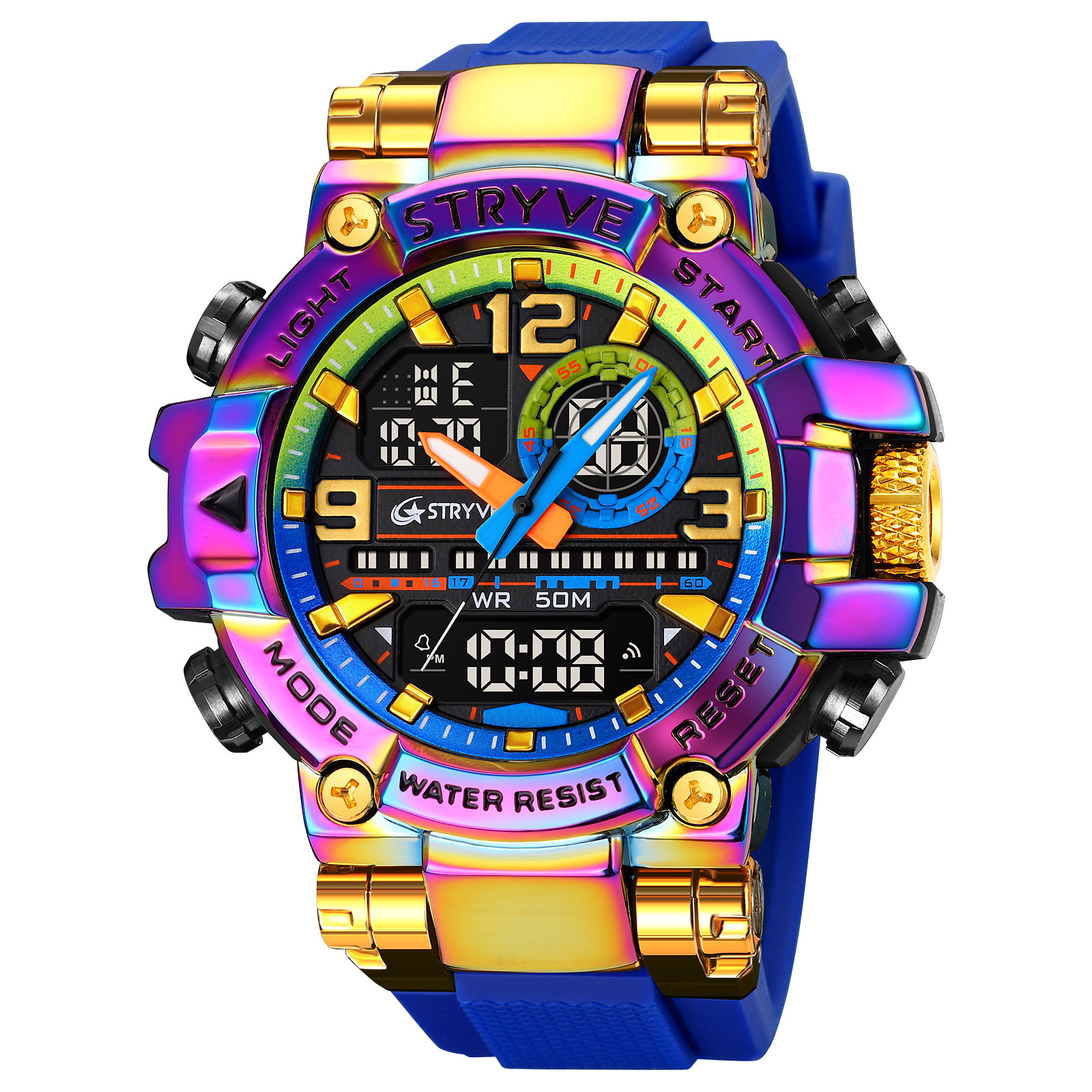 STRYVE时尚男式运动手表炫彩夜光电子防水腕表多功能学生手表8025图