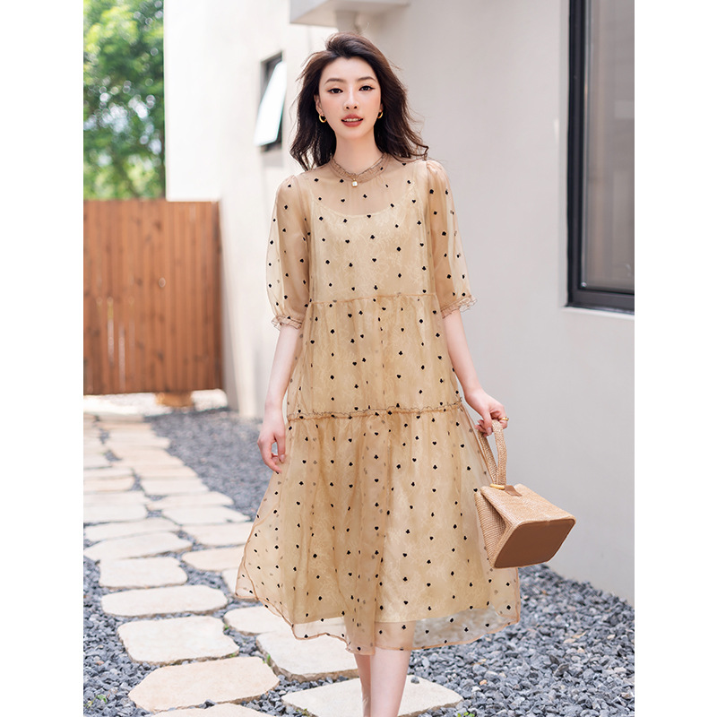 裙子/连衣裙/复古连衣裙/女装连衣裙/黄色碎花裙细节图