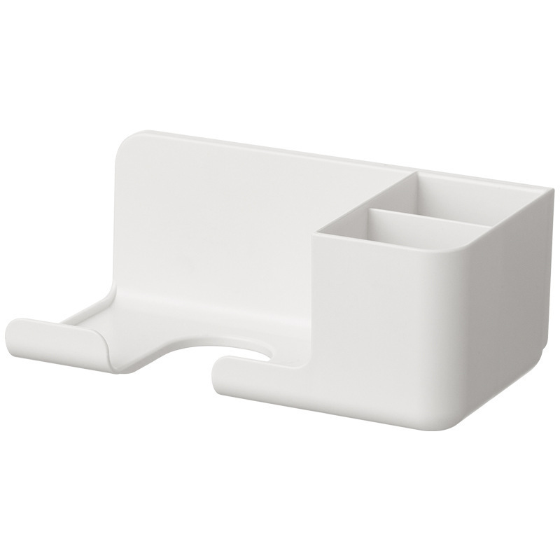 White double-compartment hair dryer storage rack, no need for drilling, bathroom hair dryer wall-mounted rack, suitable for various sizes Item Picture