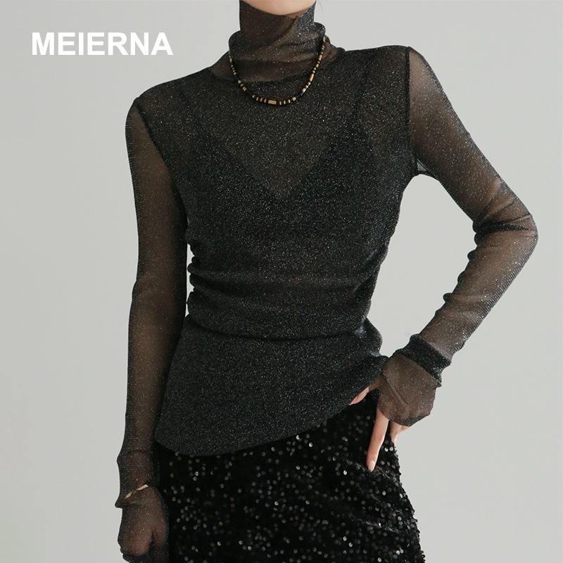 Starry sky base MBH006 embossed pullovers, nylon lace base layer, women's chiffon top