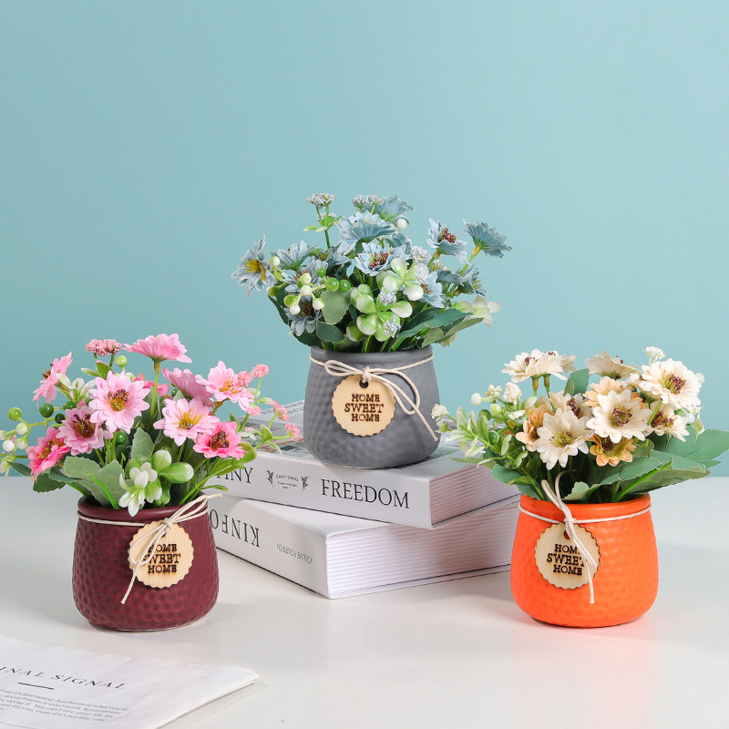 Nordic ins Zinnia artificial flower, artificial flower potted plant, living room desktop plant potted decorative item, home decoration and arrangement