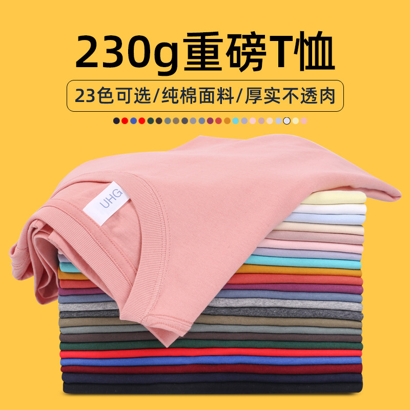 Wholesale new 230g heavy-duty Japanese pure cotton large-sized loose T-shirts for men, round-neck short-sleeved T-shirts details Picture