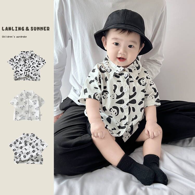 Summer thin children's floral shirts for boys, short-sleeved, cool and stylish kids, summer clothes for boys, and trendy pure cotton tops for babies