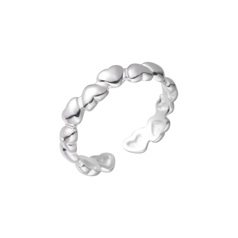 925 sterling silver smooth heart-shaped set ring for women, simple and niche design, sweet and elegant, open tail ring B5370 Item Picture