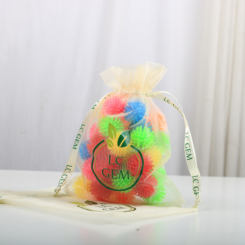 Bunched Mouth Organza Yarn Bag Printing English Ribbon Mesh Yarn Bag Round Bottom Snow Yarn Bag Gift Yarn Bag Manufacturers Wholesale