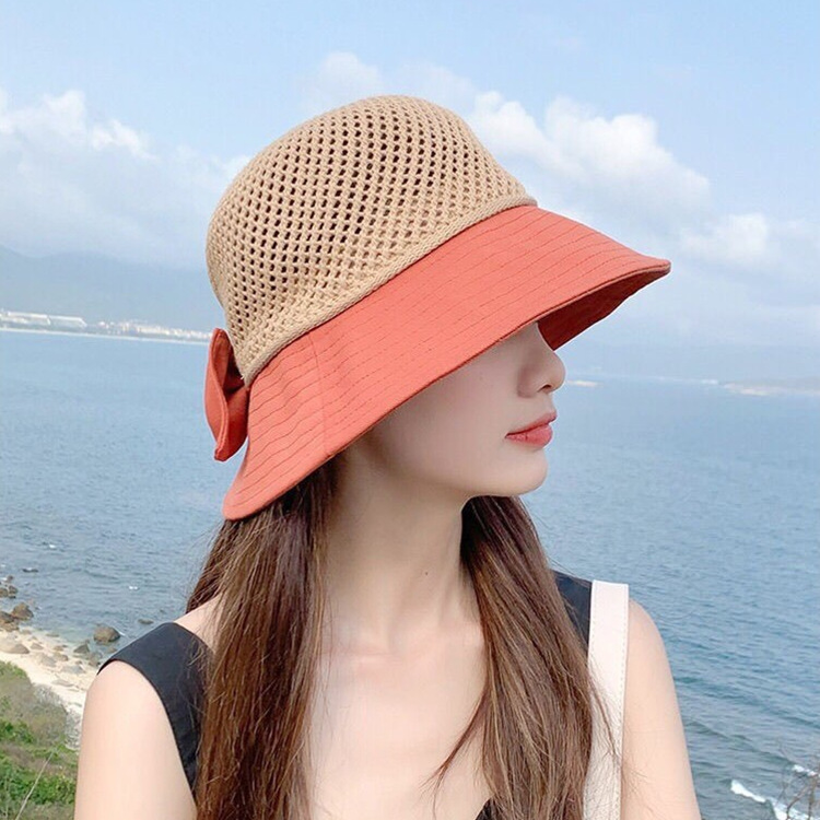 Hat Women's Spring Summer Fashion Sunblock Hat Mesh Woven Fisherman Hat Bow Sun Hat Wholesale