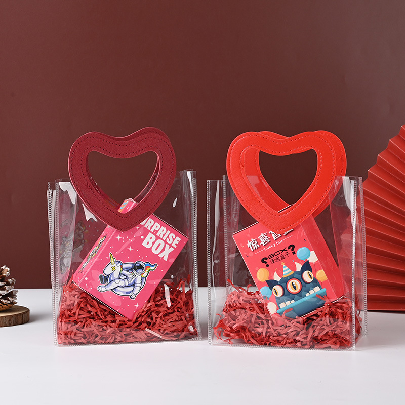 ins爱心红色手提喜糖包装袋网红新款PVC透明袋子婚礼伴手礼袋批发