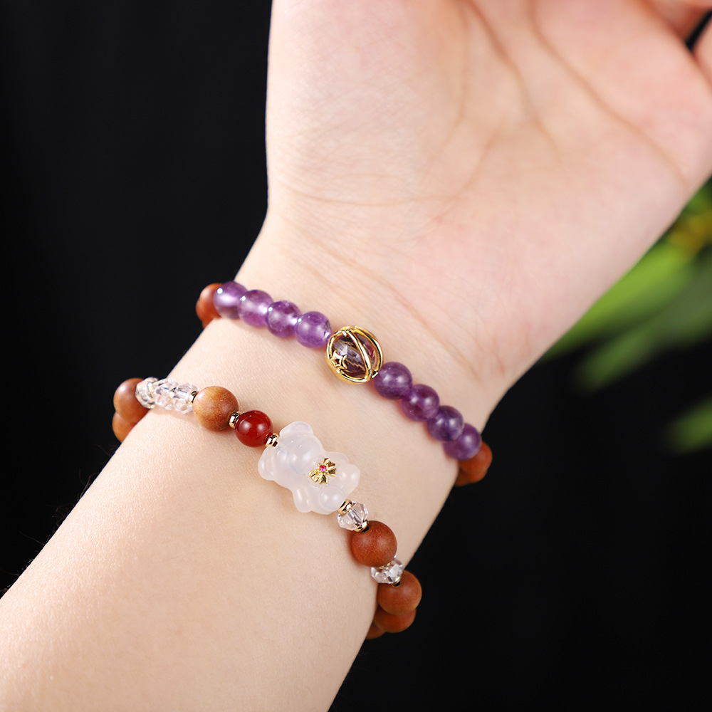 Barbie Sandalwood Crystal Bracelet Cute Lychee Frozen Bear Buddha Beads Bracelet Men And Women Of The Same Style Play Single Circle Hand Jewelry details Picture