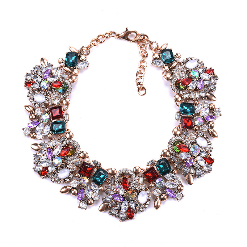 European and American short necklaces, women's fashion accessories, full diamonds, exaggerated floral necklaces, clothing accessories, one-piece consignment details Picture