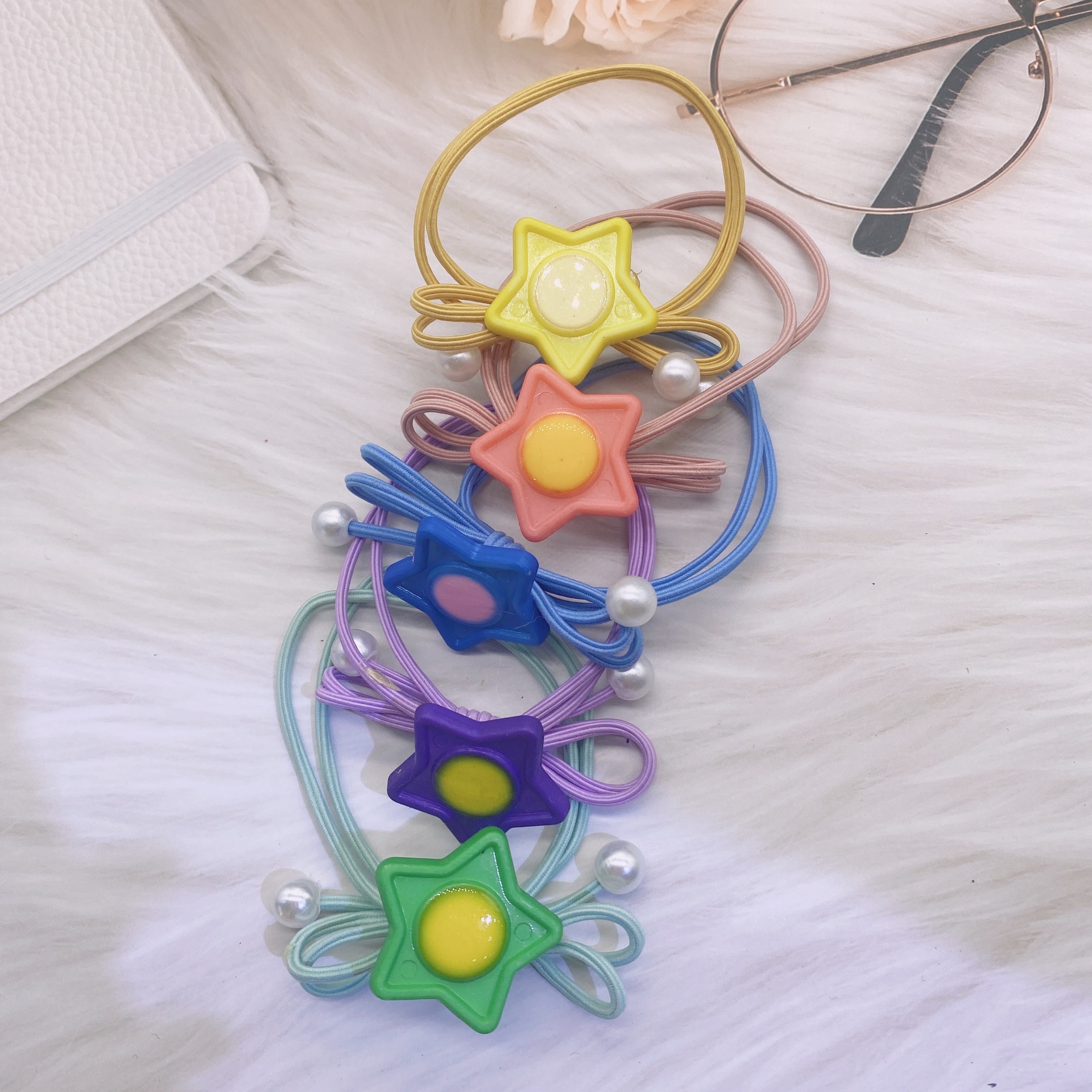 No. 93 hair tie/Oil drip five-star 100/ Star bag Children's leather band hair tie Headwear, girls' hair tie, little girls, big kids, ponytail hair band, princess, cute Application Scenario