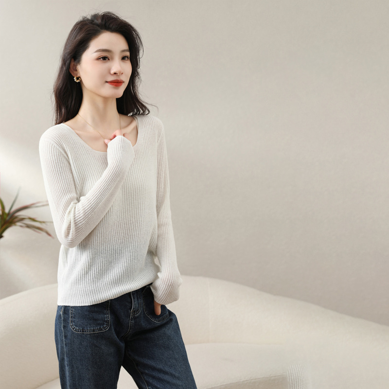 2024 New Inner Square Collar Knitwear Women's Pure Color All Korean Version Of Spring Upw Soft Waxy Cotton Linen Breathable Top details Picture