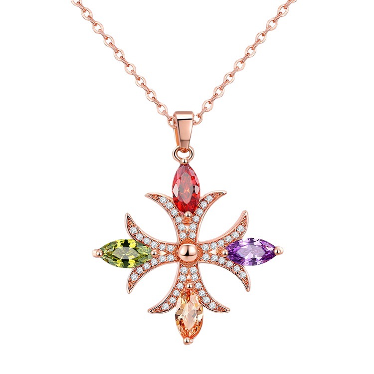 New European and American jewelry for women, colorful zircon necklace, sweater chain, cross necklace, one piece of women's jewelry for sale Item Picture