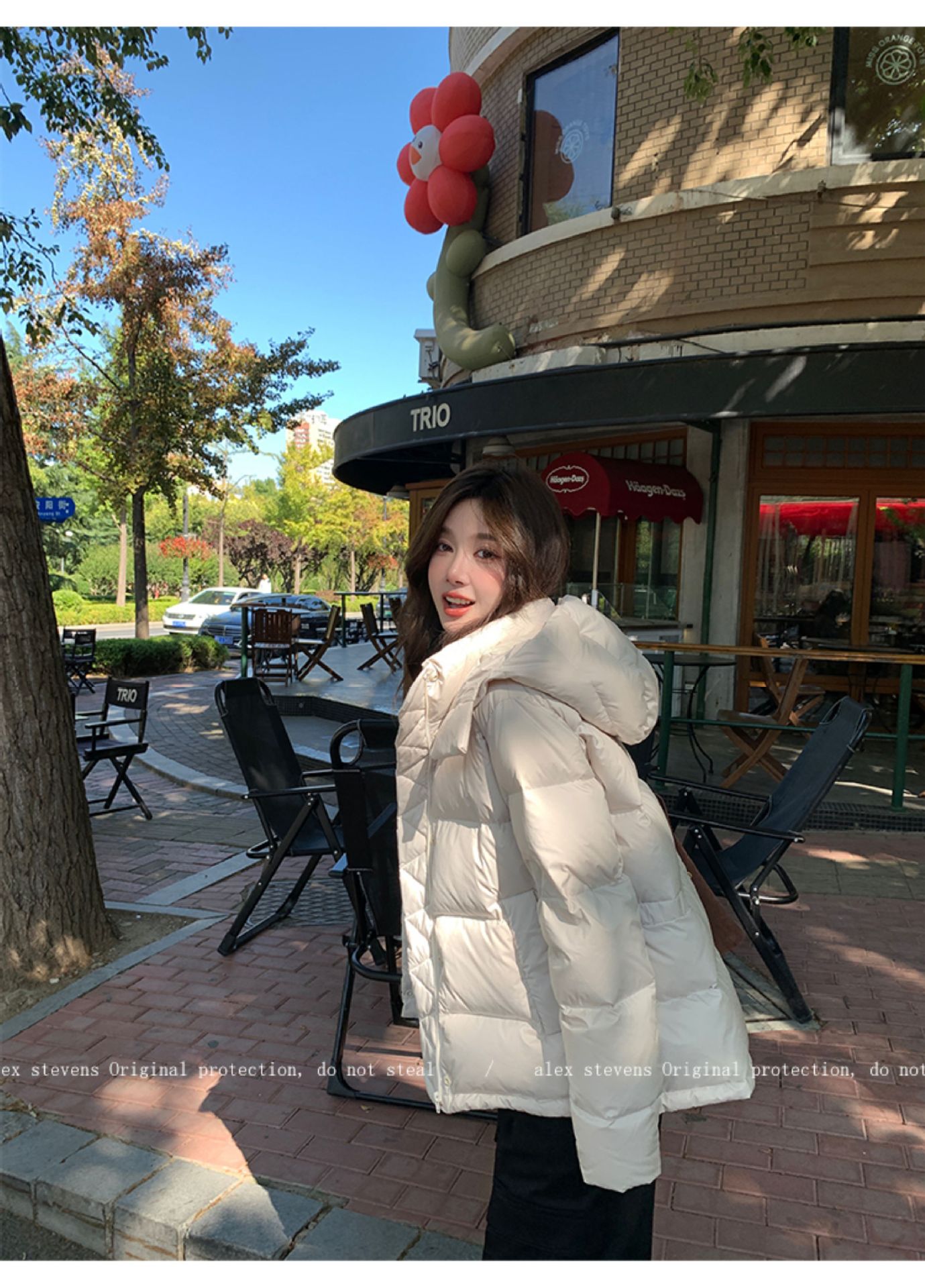 露露同款五格95白鸭绒羽绒服女短款收腰学生加厚连帽面包服批发潮详情30