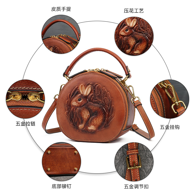 New Women's Handbag Leather Bag Female Senior Sense Niche Shoulder Bag Literary National Wind Crossbody Bag details Picture