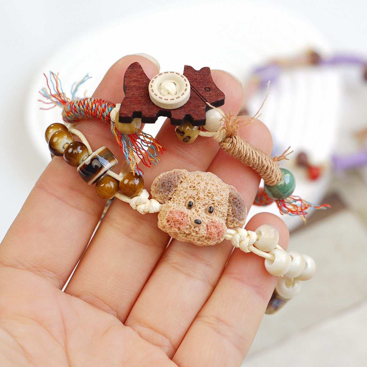 Wholesale of Jingdezhen temperament ceramic bracelets with ethnic style, Maillard color series and New China style Teddy dog bracelets details Picture