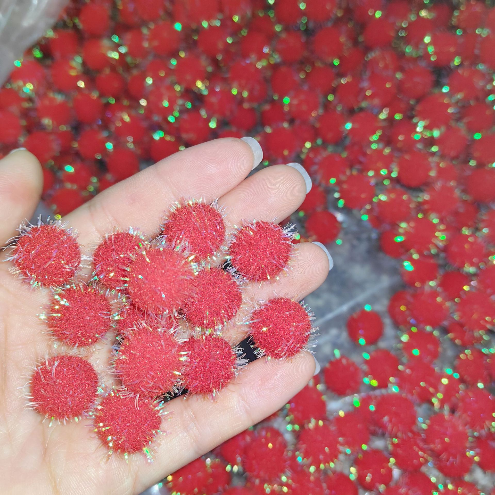 跨境现货金丝毛球diy七彩小葱球玩具绒球花边服装辅料金葱毛球