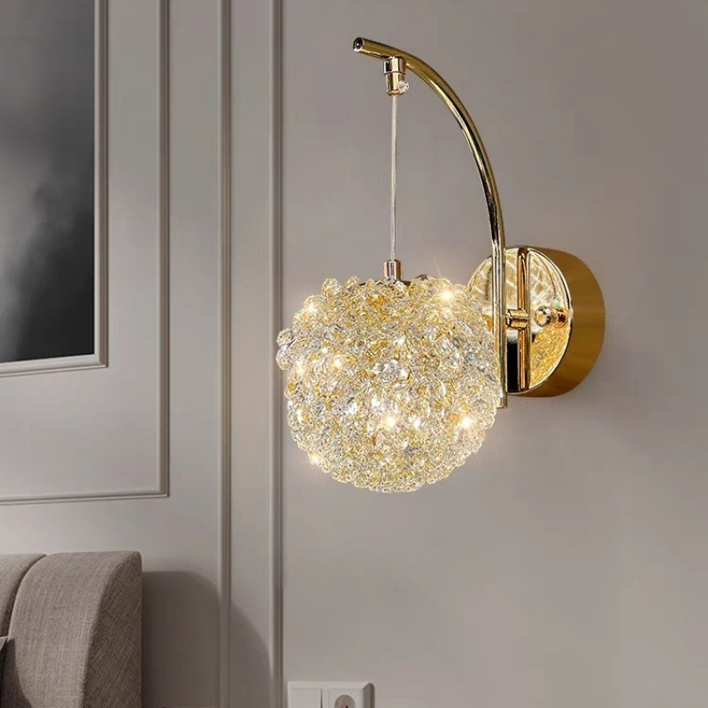 [Lychee] Crystal wall lamp, light luxury corridor, modern creative background wall, hanging line lamp, bedroom, popular hanging bedside lamp Application Scenario