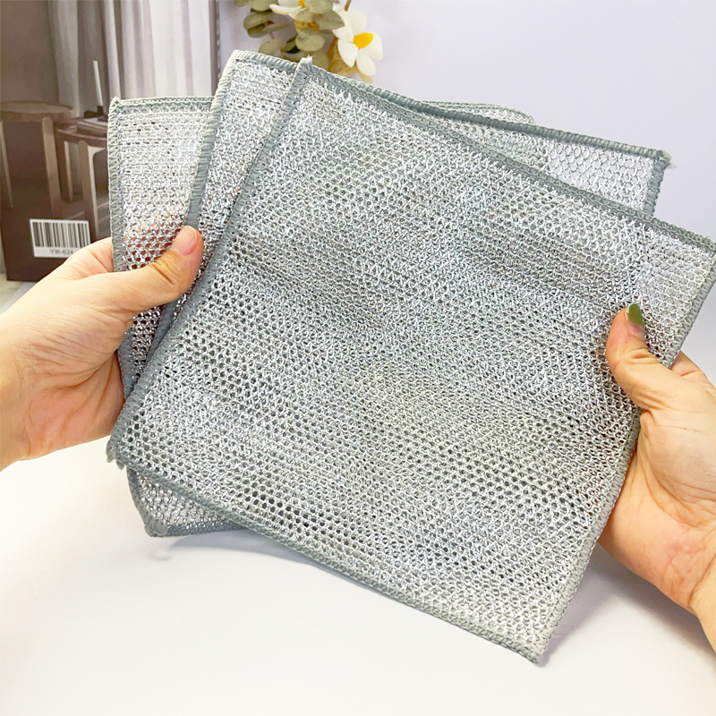 Kitchen stove dishwashing cloth, non-stick oil cleaning cloth, steel wire dishwashing cloth, multi-piece silver wire cleaning cloth, household sundries wholesale Specification image