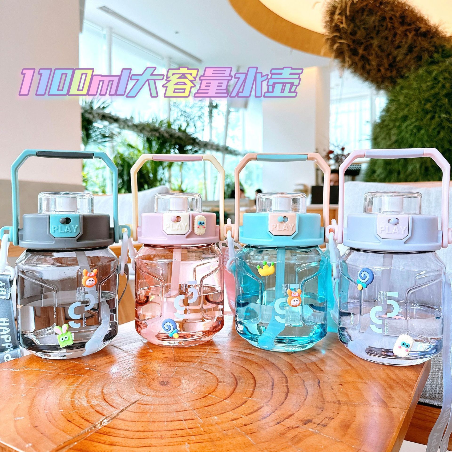 Creative Portable Water Cup Summer Simple Large Capacity Sippy Cup Can Carry Outdoor Student Cups Portable Plastic Cups details Picture