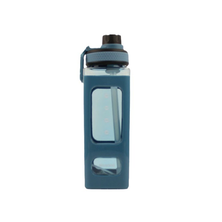 New high-appearure-level macaron-colored square water cup, large-capacity portable hand-held drinking cup, silicone straw water bottle Item Picture