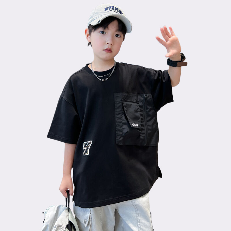 Boys' short-sleeved T-shirt, big Kids Summer wear 2025 new style Children's summer half-sleeved boys' summer trendy T-shirt top details Picture