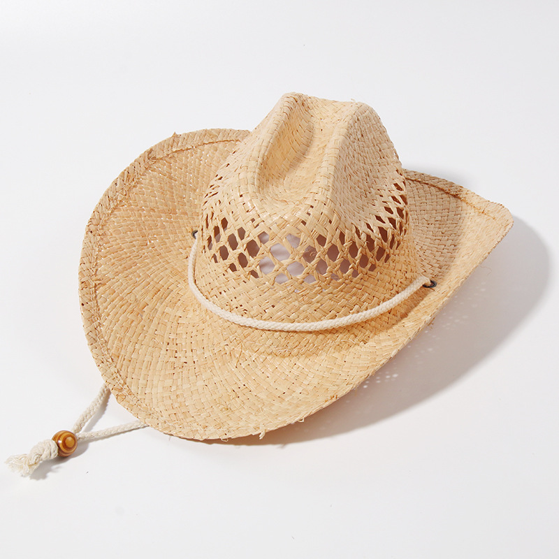 Cross Border Western Cowboy Straw Hat Raffia Grass Horse Orchid Sun Hat Seaside Large Brimmed Visor Sun Block Knight Hat Household